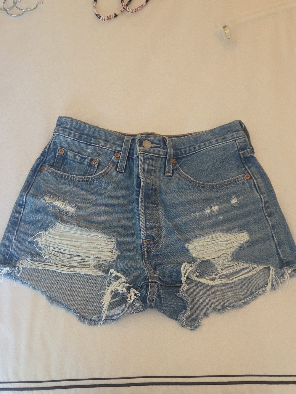 Levi 501 Distressed Denim Shorts - Blue